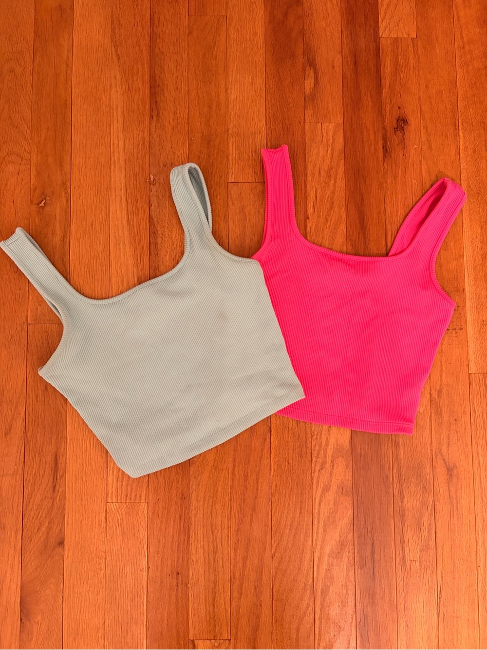 wild fable Ribbed Square Neck Tank Crop - Pink & Light Gray